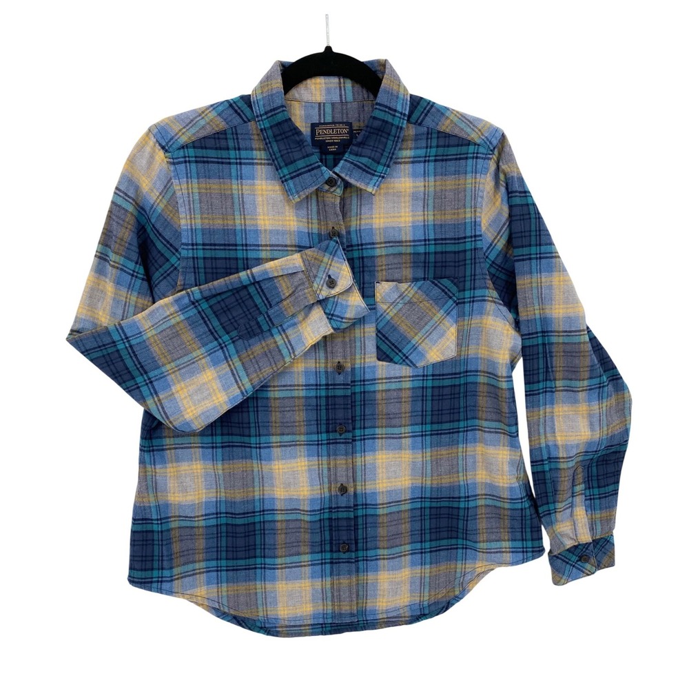 Pendleton Womens Plaid Shirt Cotton Flannel Large Petite Coastal Cabincore Fall - Picture 2 of 10